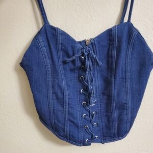 Blashe Denim Bustier Lace-Up Crop Top